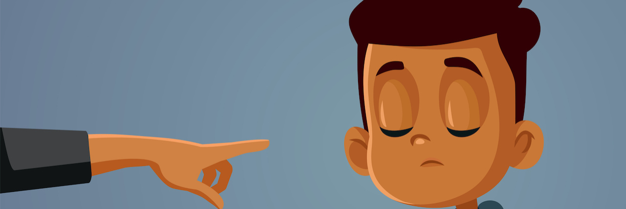 Helping Children Process Their Big and Difficult Emotions Illustration of parent's hand pointing at upset child