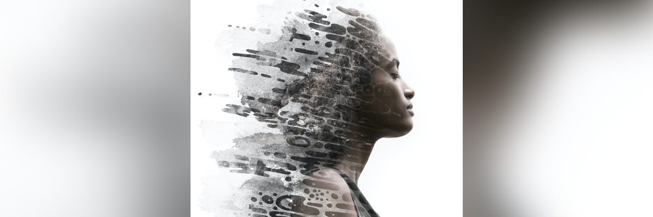 Recognizing These Unique Physical Anxiety Symptoms Double exposure portrait of Black woman with her eyes closed, fading into brush strokes
