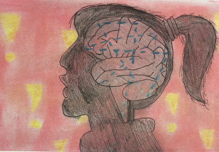 sketch the author drew of a person's head with their brain inside