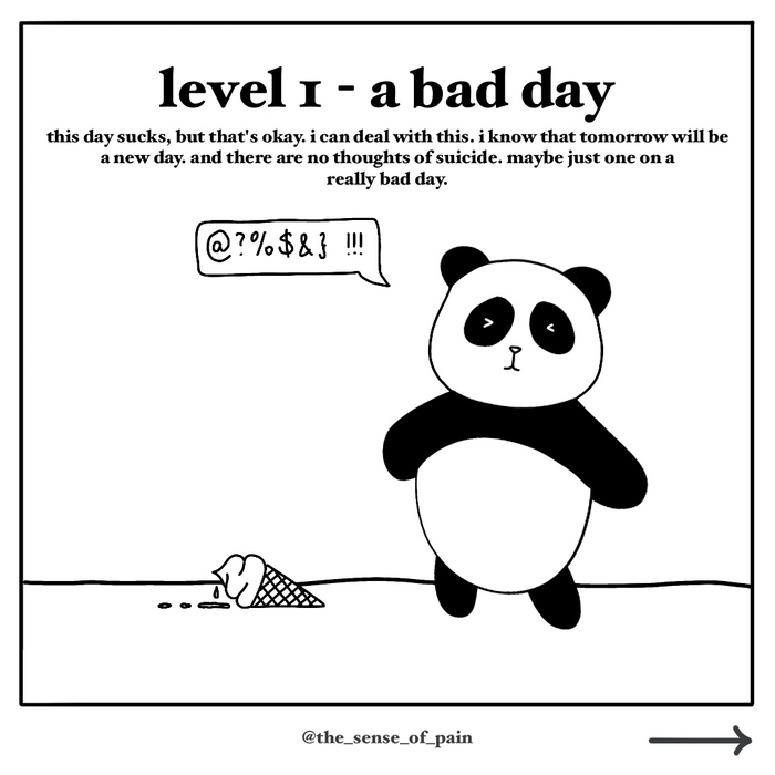 Level 1 - "a bad day" comic with panda dropping ice cream cone
