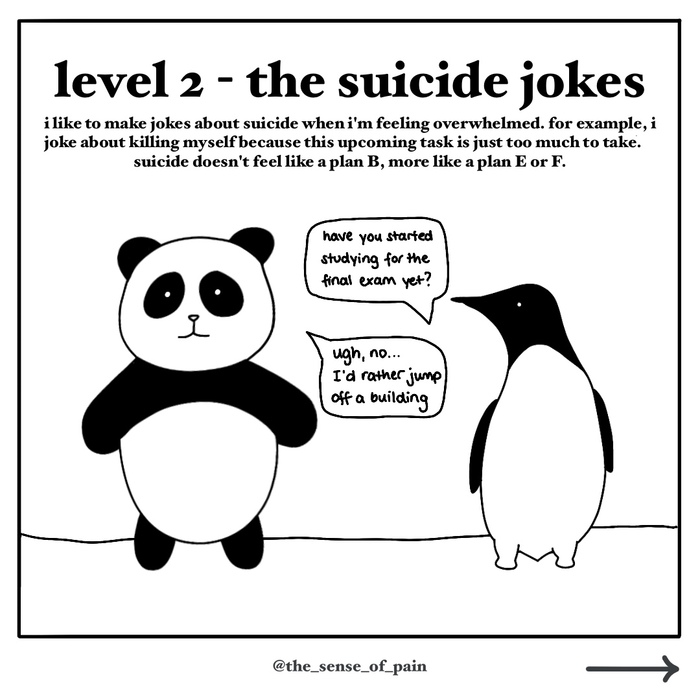 Level 2 - the suicide jokes comic panda talking to penguin