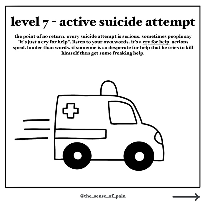 Level 7 "active suicide attempt" comic of ambulance