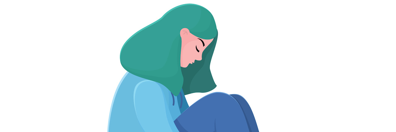 When Anxiety Makes You Doubt Your Relationship Illustration of woman sitting under rain cloud, with her head pointed downwards