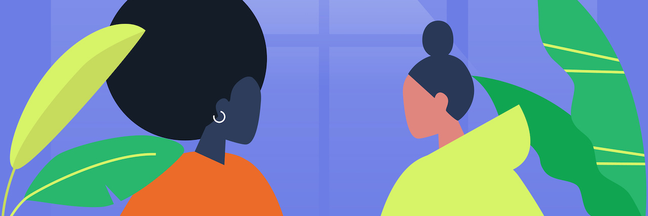 Dealing With Insensitive Questions During Infertility Illustration of two women sitting at a cafe and talking together