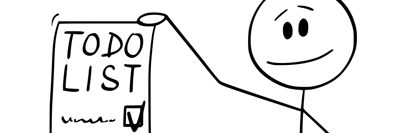 How a 'Later List' Can Help You Manage Chronic Illness Stick figure man holding to-do list.