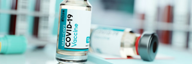 A vial of SARS-CoV2 COVID-19 vaccine.
