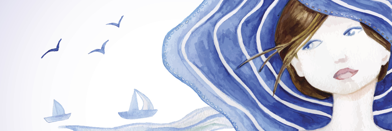 How to Remind Yourself You're Worthy as Someone With Chronic Illness Retro styled beautiful woman in sun hat on sea background.