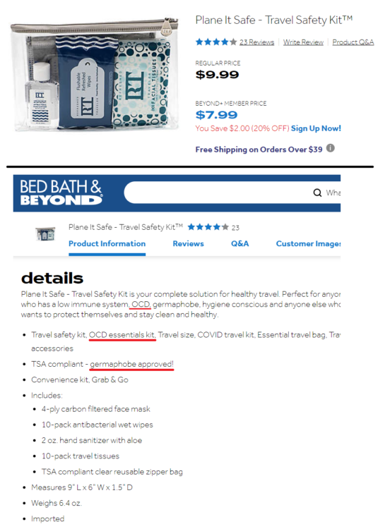 Bed Bath & Beyond website advertising the product as an "OCD essentials kit"