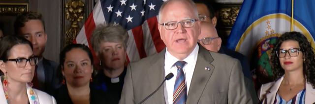screenshot of Minnesota Governor Tim Walz after banning conversion therapy in state