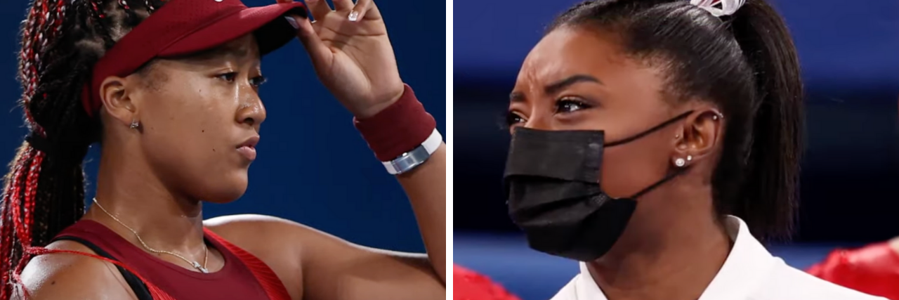 Thanks to Simone Biles for Showing Self-Care to Young Black Athletes collage of Naomi Osaka on the left and Simone Biles on the right