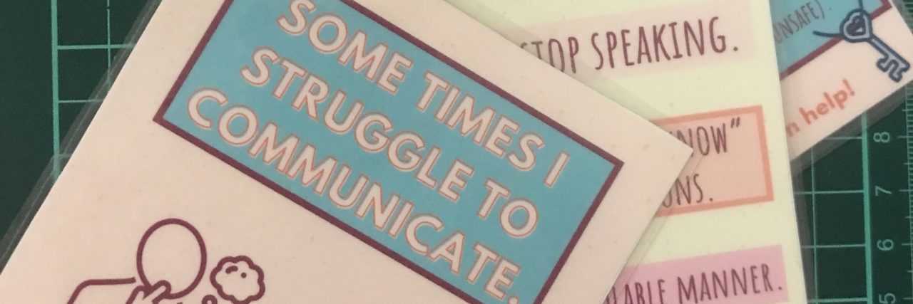 Prompt Cards for When Complex PTSD Makes It Hard to Communicate photo of the front of the contributor's communication cards for complex PTSD