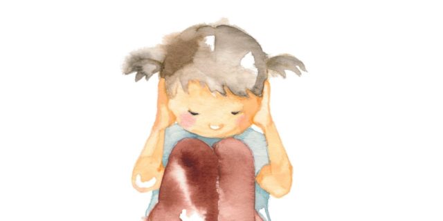 Drawing of crying child holding hands over ears.