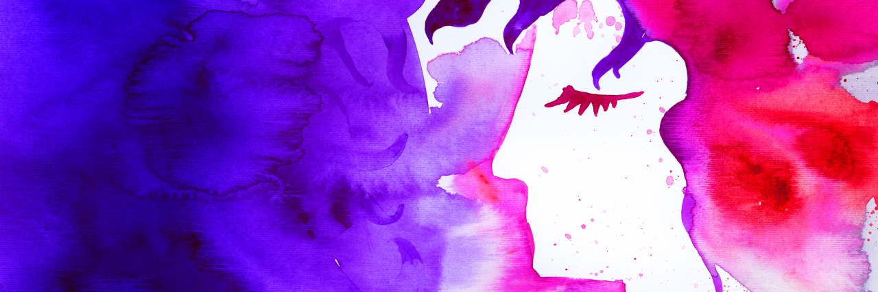 We Need to Take Endometriosis More Seriously Female profile drawn in watercolor on a purple background.