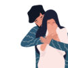 Vector of a young man wrapping his arms around a woman crying