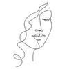 Black and white illustration of abstract woman's face with wavy hair.