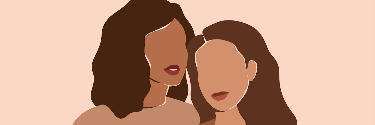 How to Be an Ally to Someone Experiencing Abuse Abstract portrait of two women standing next to one another