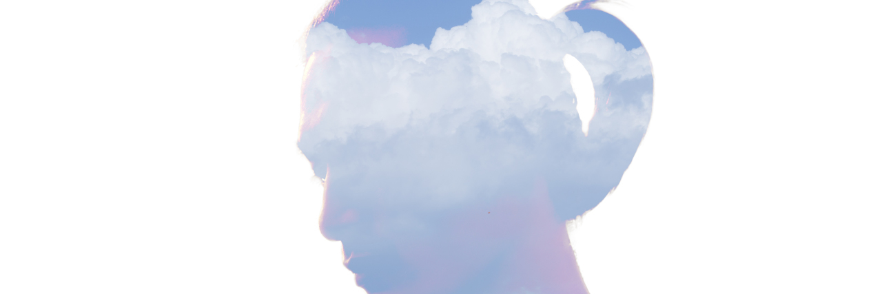 Double exposure man and clouds.