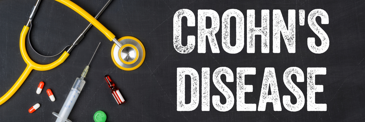What People Living With Crohn's Disease Want You to Know Crohn's disease treatments and diagnosis -- stethoscope and pharmaceuticals on a blackboard.