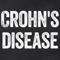 Crohn's disease treatments and diagnosis -- stethoscope and pharmaceuticals on a blackboard.