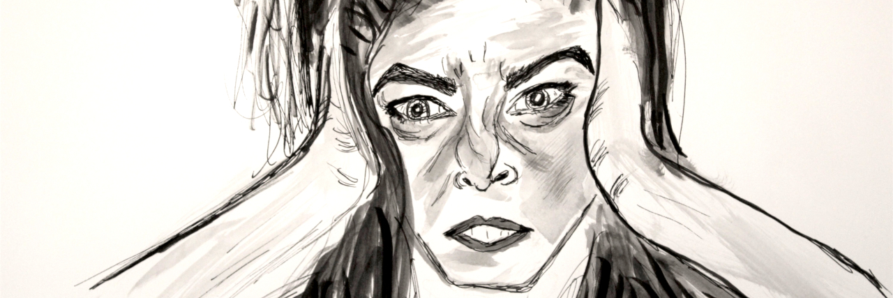 The Power of Writing and Sketching About Chronic Pain and Illness Art by Susan -- black-and-white drawing of exasperated woman.