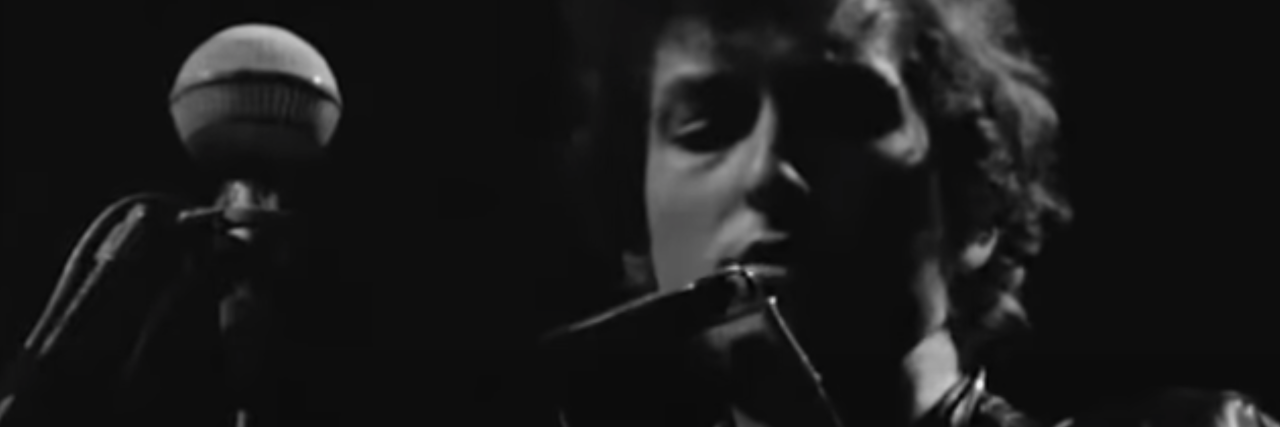 black and white screenshot of Bob Dylan in 1965