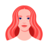 Illustration of woman with red hair and glasses, looking confidently ahead
