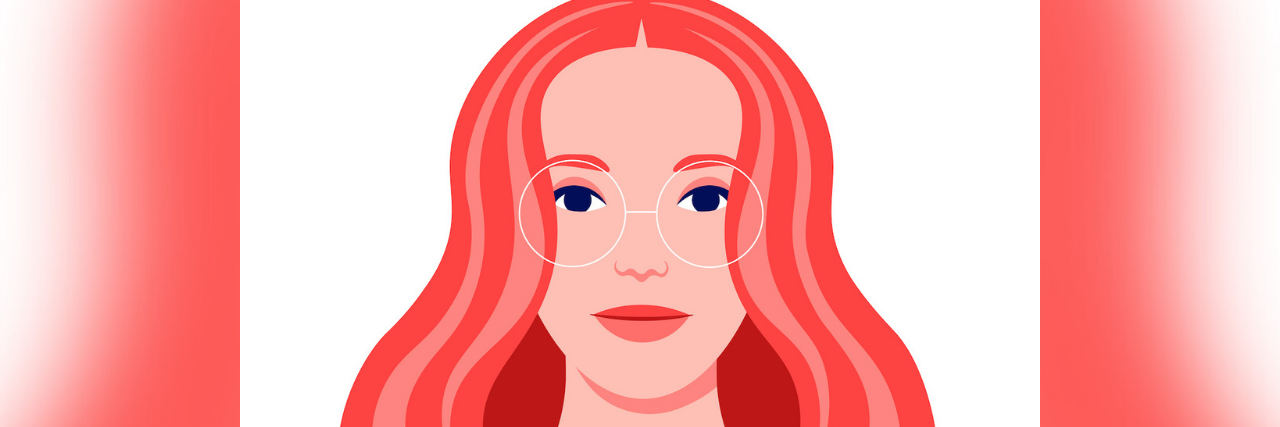 Please Don't Define Me by What I Do for Work or School Illustration of woman with red hair and glasses, looking confidently ahead