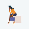 Pensive Black business woman sitting and holding briefcase