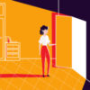 Illustration of woman opening door and room fills with light