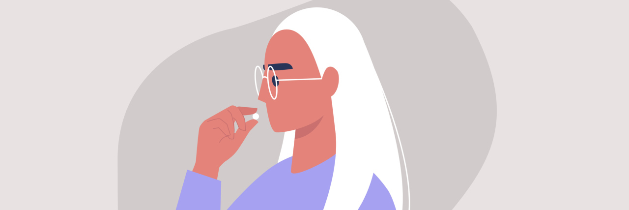 Vector of a young woman taking a pill