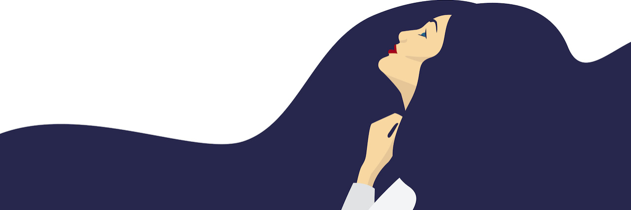 Looking Back at 30 Years of Life With Borderline Personality Disorder Illustration of woman looking up and surrounded by long dark hair