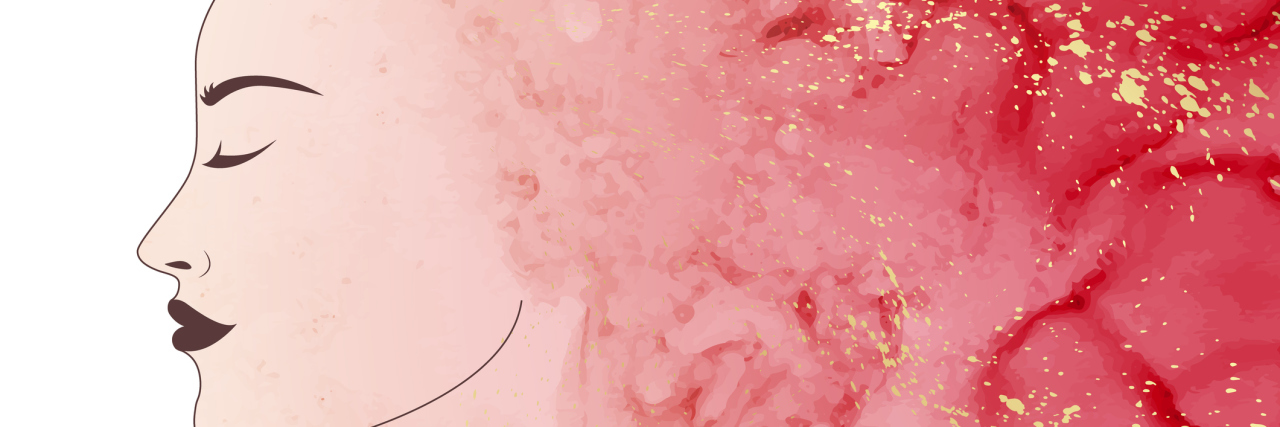 6 Warning Signs That Can Help Detect Schizophrenia Early Watercolor of a woman's face side profile with eyes closed, red imagery