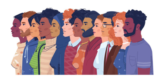 Suicide Prevention Is More Than a Phone Number Side view illustrated portraits of diverse, multiracial and multicultural group of people