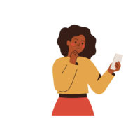 Illustration of Black woman holding phone thoughtfully