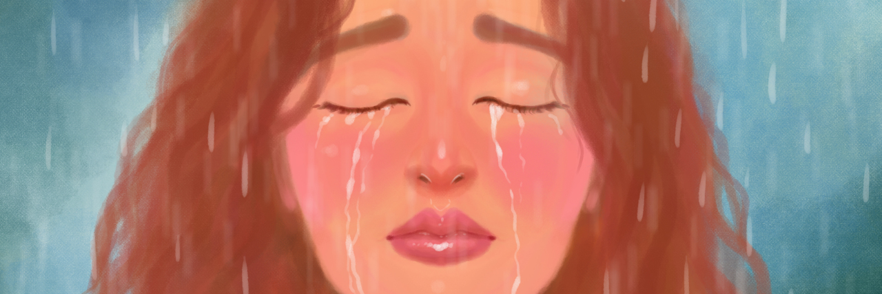 It's OK If You Struggle to Accept Your Health Condition Drawing of a woman crying in the rain.