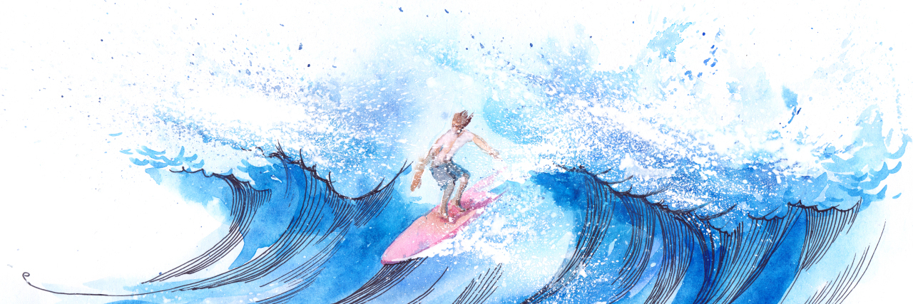 Painting of a surfer on the waves.