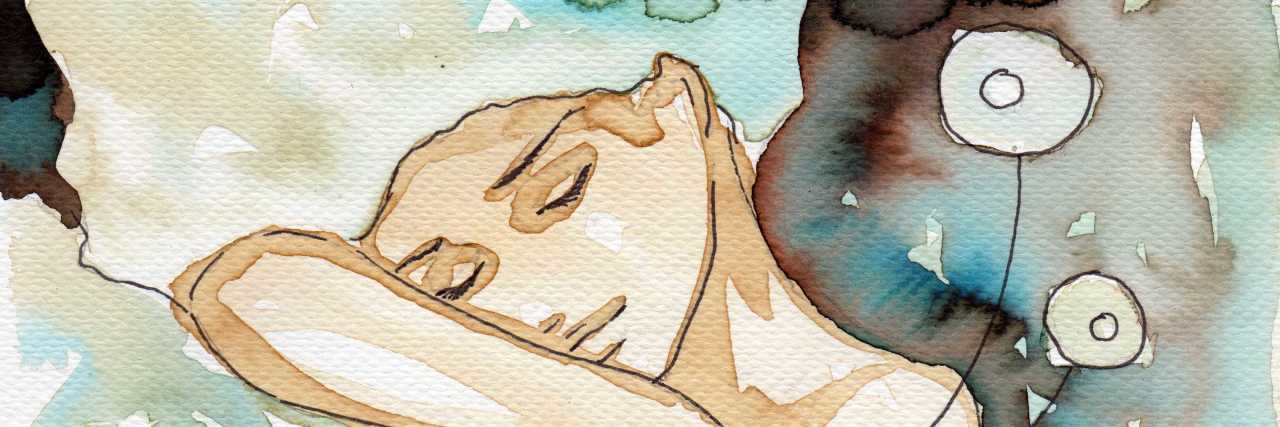 6 Gentle Reminders for Bad Migraine Days Watercolor portrait of a tired woman.