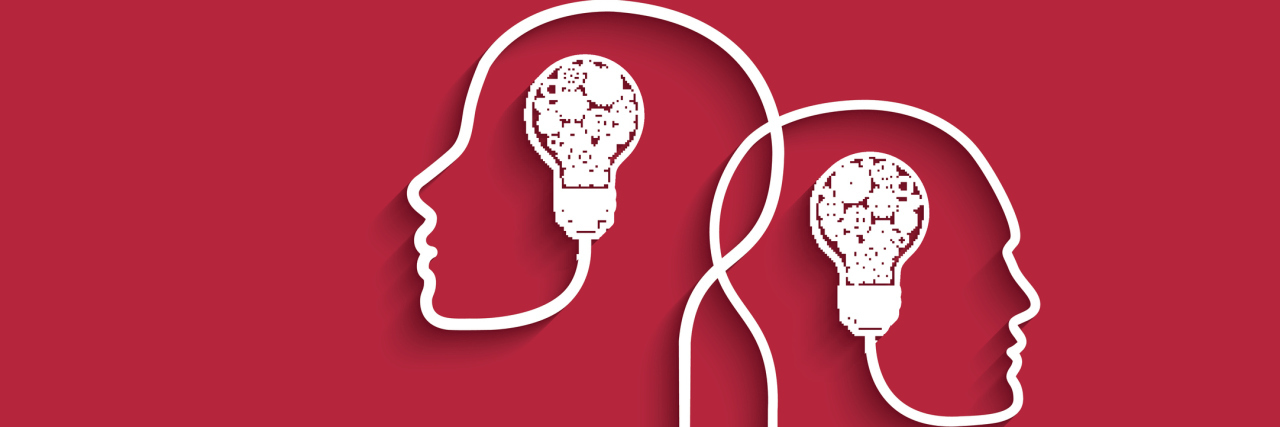 The Difference Between Schizophrenia and Schizoaffective Disorder Vector of 2 human heads with light bulbs inside