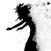 Illustration of woman's silhouette fading into small pieces