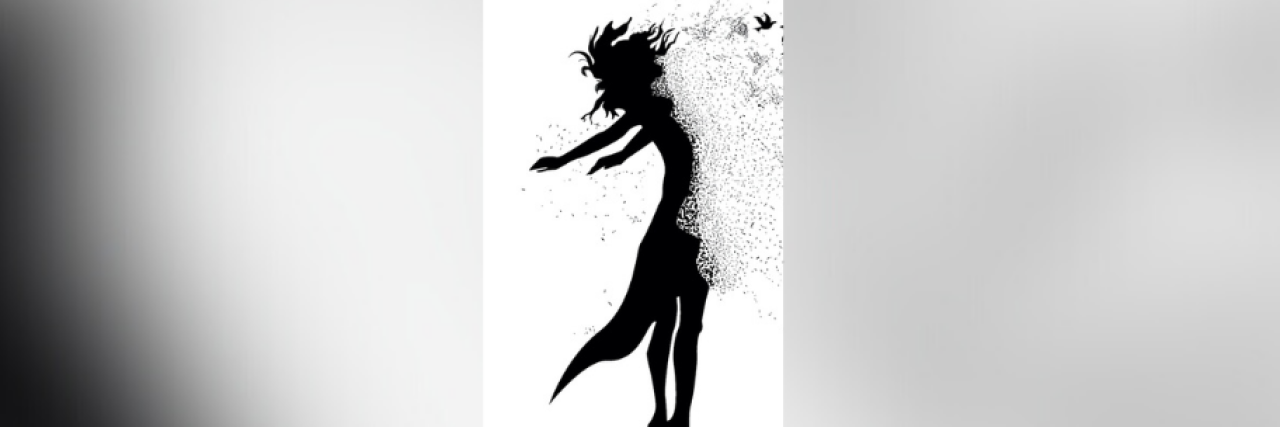 5 Metaphors That Validate What My Fibromyalgia Pain Is Like Illustration of woman's silhouette fading into small pieces