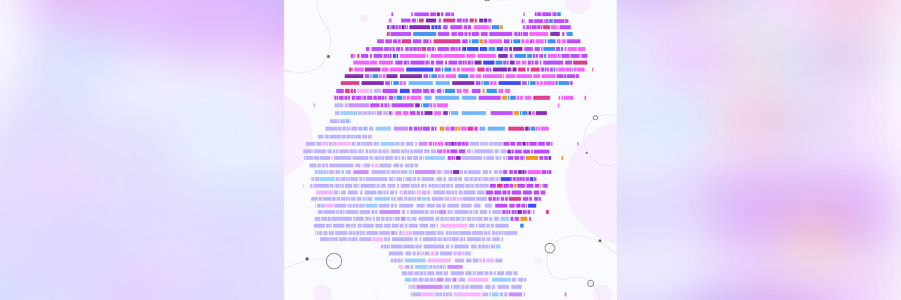 Illustration of woman's profile made up of genome sequencing map