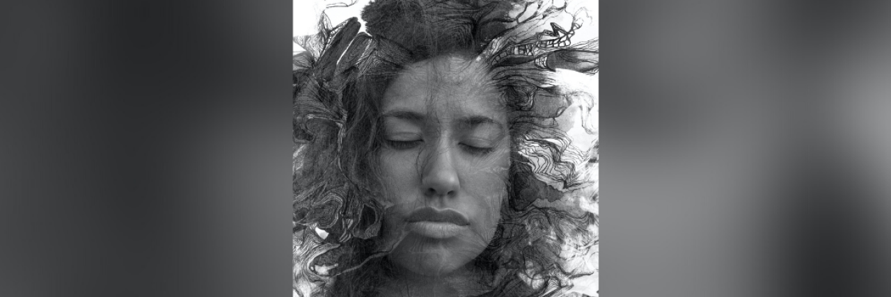 The Meaning of 'Tired' When You Live With Chronic Pain black and white abstract paintography portrait of woman with curly hair and closed eyes