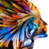 Streaks of color forming a profile of a face