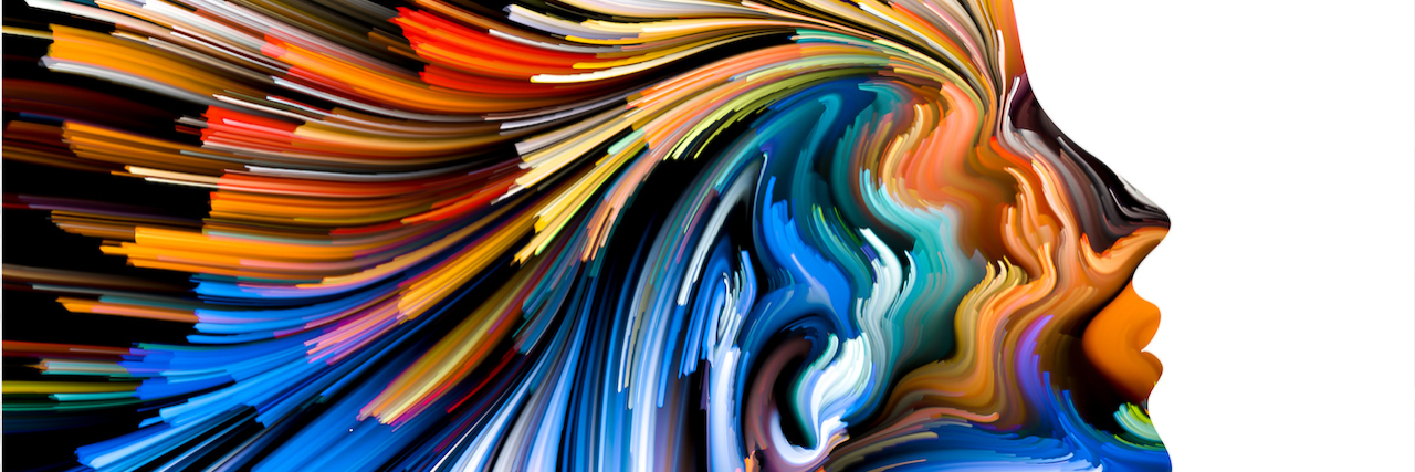 My Mind Through Mania and Psychosis With Bipolar Disorder Streaks of color forming a profile of a face