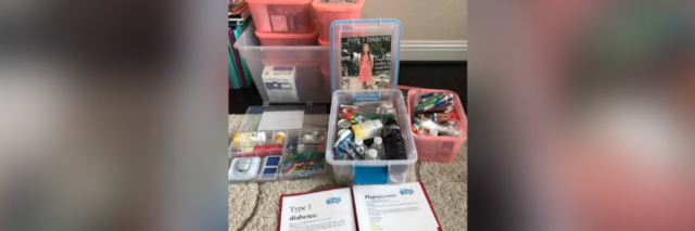 Photo from contributor of her daughter's diabetes supply kits with information, snacks, testing supplies, etc.