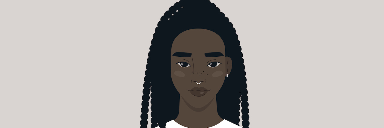 Asking for Help and Checking Into the Psychiatric Hospital Illustration of a young Black woman with braids