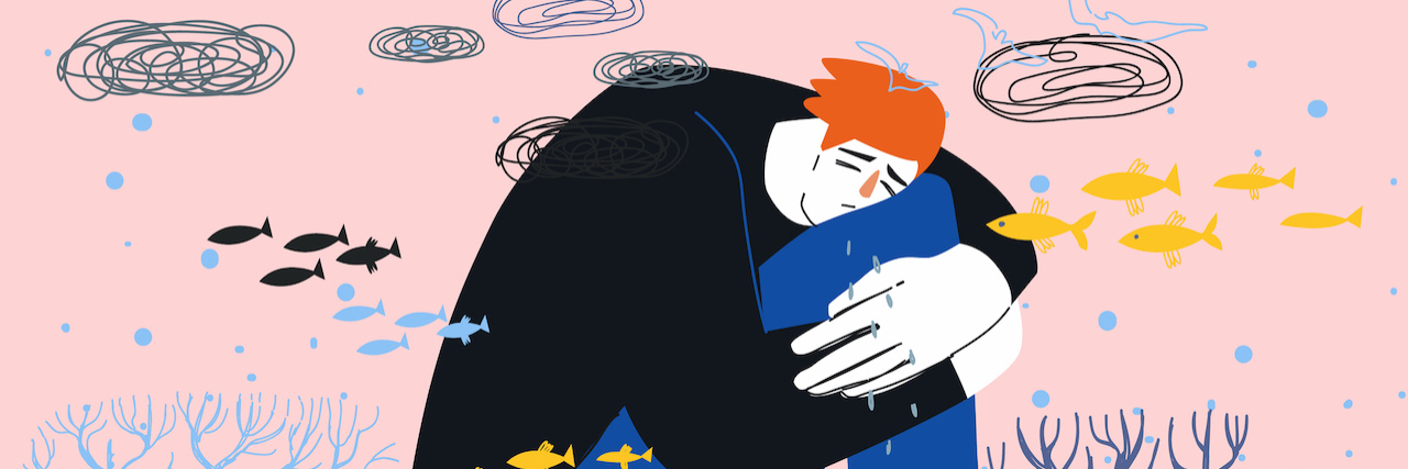 From Death to Job Loss: How I'm Learning How to Grieve An illustration of a man holding himself with tears running down his face.