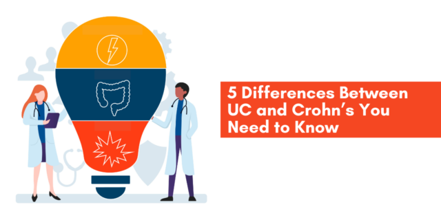 Banner of 2 doctors presenting information on IBD, the banner reads; 5 Differences Between UC and Crohn’s You Need to Know