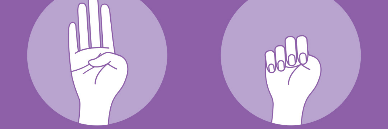 The Problem With Sharing Viral Distress and Abuse Hand Signals image showing the Canadian Women's Foundation distress hand signal. Text reads: Palm to camera and tuck thumb, then trap thumb.