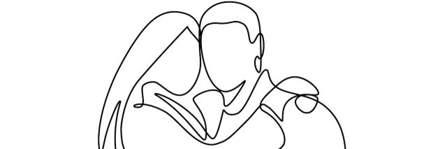 Line drawing of couple hugging each another